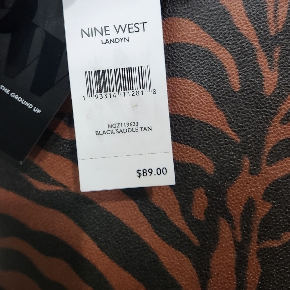 Nine West Landyn Black Saddle Tan Zebra Tote Shoulder Bag Purse - Picture 14 of 16